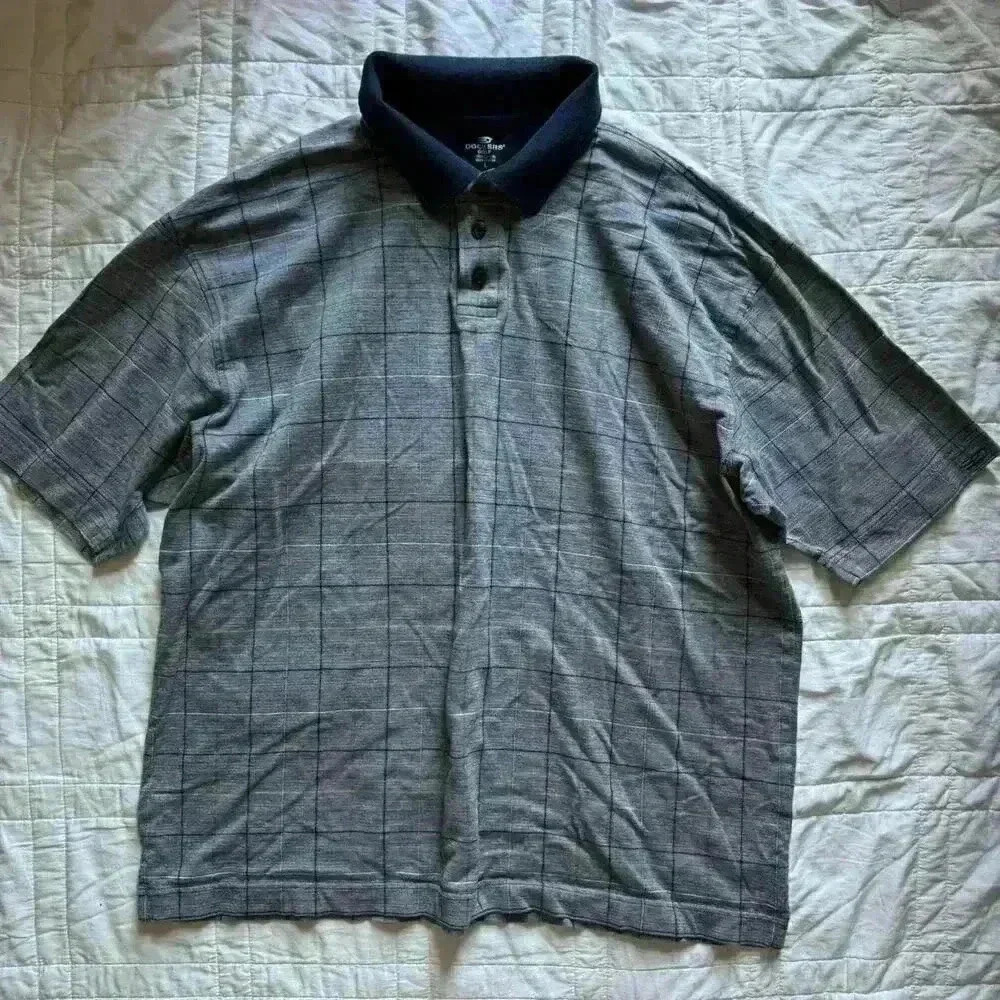Preppy golf polo checkered plaid pique fabric mens large‎ sporty dockers